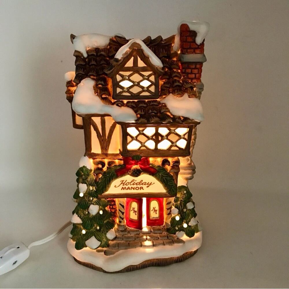 Fitz & Floyd Illuminated "Holiday Manor" Boxed "Enchanted Forest" Vintage